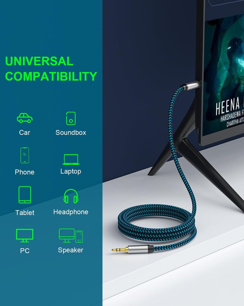 Hftywy Aux Cord 20ft, Nylon Braided 3.5mm Audio Cable Headphone Cable 3.5mm Male to Male Aux Cord for Car, for Headphone,Tablets, Speakers - Image 2